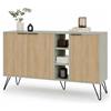 Shally Dogan Madia Moderna 3 Ante e Vani, Credenza Design Moderno, Struttura Resistente Salvaspazio, Ideale per Ingresso, Casa, Ufficio, Camera da Letto, Soggiorno, 143 x 83 cm (Quercia e Verde)