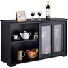 RELAX4LIFE Credenza in Legno e Vetro con 2 Ante Scorrevoli, Armadietto da Cucina con Ripiano Regolabile, Mobile Multiuso per TV da Salotto, Bianco/Nero, 106,7 x 62,5 x 33 cm (NERO)