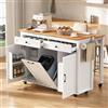 Merax Isola da cucina su rotelle, 120 x 40/75 x 92 cm, isola da cucina mobile con piano di lavoro estraibile, scomparto pattumiera e 2 ante, carrello da cucina con 2 prese, porta USB e tipo C, bianco