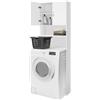 ECD Germany Mobile per Lavatrice Mobiletto da Bagno 63x25x190 cm Armadio Arredo Copri Asciugatrice e WC con 2 Ante, Ripiani, Legno Bianco