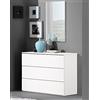 Arredo Stock Comò cassettiera con tre cassetti bianco fiammato rifinito effetto naturale con venature a vista, 105x45x75 cm