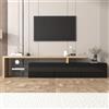 KOMHTOM Mobile TV nero con LED Mobiletto tv basso a 3 ante e 2 ripiani in vetro, credenza bassa per soggiorno e camera da letto (nero)