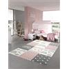 Teppich-Traum Tappeto per Bambini Tappeti da Gioco con Puntini Cuori Arcobaleno Nuvole Rosa Crema Grigio - Molto Resistente Größe 80x150 cm