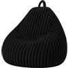 bananair Pouf Poltrona Sacco Ragazzi in Pelliccia Sintetica a Coste, 105x85 cm, Nero | Fabbricato in Francia, Fodera Lavabile, Tessuto Morbido, Facile da Trasportare, Pouf Ideale per la Camera