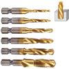 Tyenaza 6 Pezzi Hss Set di Punte da Trapano per Maschi, M3-M10 Set di Punte da Trapano Combinate con Filettatura Metrica Maschi a Codolo Esagonale HSS per Metallo e Legno