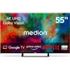 MEDION 138.8 cm 55 TV Ultra HD Smart TV 4K Dolby Vision HDR Prime Video Disney+ Compatibile con Google TV PVR Bluetooth, MD855401