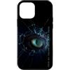 F'sCOLLECTION Custodia per iPhone 12 mini Occhi di gatto che fanno capolino da vetri rotti guardano indietro nel profondo