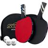 Senston Racchetta Ping Pong, 2 Racchette + 3 Palline + 1 Borsa | Stabile, Velocità/Rotazione/Controllo, Per Principianti/Amatori