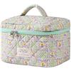 Uekeboag Grande Borsa da Viaggio Trapuntata per il Trucco da Donna, Borsa Cosmetica in Cotone Floreale, Organizer per Articoli da Toeletta Estetica, 04Giallo-Fiore