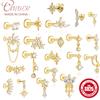 CANNER 1Pc 925 Argento Liscio Stelle Luna Orecchini con perno Per Le Donne 18K Oro Testa Piatta Filettato Puntura Dell'orecchio Osso Ins Gioielleria Raffinata