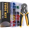 Bomurphy Kit di strumenti per crimpare ghiera esagonale con connettori per cavi, kit per crimpare terminali per cavi a cricchetto autoregolabili a dente di sega AWG24-8