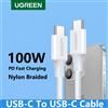 UGREEN Cavo USB Type C a Type C UGREEN 100W, intrecciato, 5A PD, ricarica rapida, per APPLE iPhone iPad Macbook Samsung Android 0.5m 2m
