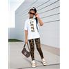 NONE Completo da ragazza in 2 pezzi con stampa LOVE, t-shirt oversize e leggings con motivo geometrico, set streetwear casual per bambini