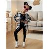 NONE Completo a 3 Pezzi per Bambine: Cappotto a Quadri, Top Corto e Leggings con Laccetti in Vita, Set Casual Streetwear per Bambini