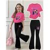NONE Completo da ragazza in 2 pezzi con grafica K-POP, t-shirt a maniche corte e pantaloni a gamba larga, set streetwear casual per bambini