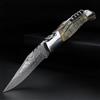 XUAN FENG Coltello in acciaio Damasco con manico in corno di pecora, coltello pieghevole per uso domestico e all'aperto, portatile e facile da trasportare, coltello tascabile color vino rosso