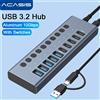 ACASIS Hub USB 3.2 da 10Gbps con 10/16 Porte Alimentate, in Alluminio, USB 3.2 Type-C Gen2, Espansore Dati con Interruttori Individuali On/Off