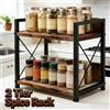 NONE Organizzatore a 2 livelli per spezie e caffè, in legno, da appoggio per cucina, scaffale multiuso in legno per riporre le spezie