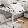 NONE Scrivania mobile per laptop con ruote, tavolo regolabile in altezza da letto, supporto per computer inclinabile a 180° con bordo di sicurezza, vassoio per notebook in acciaio al carbonio con ruote per