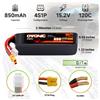OVONIC Batteria Ovonic 4S LiHV 15.2V 850mAh 120C ad alta scarica con connettore XT30 per droni FPV Racing Freestyle Toothpick, confezione da 2 pezzi