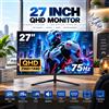 CRUA Monitor per computer Crua Gf600C da 27 pollici, con schermo QHD IPS, risoluzione 2560×1440, frequenza di aggiornamento di 75 Hz, altoparlanti integrati, connettività DisplayPort, compatibilità VESA,