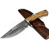 COLTELLO ARTIGIANALE LAMA FISSA IN ACCIAIO DAMASCO COLLEZIONE CON FODERO CACCIA