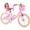 VEVOR Bicicletta per Bambine 20 Pollici Principessa Rosa, per 7-13 Anni, con Cavalletto, Sella Regolabile, Freno Anteriore e Tamburo Posteriore, Cestino, Seggiolino per Bambola e Telaio in Acciaio