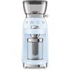 Smeg, Macinacaffè CGF03PBEU, 15 Livelli di Macinatura, Contenitore Chicchi Caffè da 240 g, Quantità di Macinatura Regolabile, con Sistema Antistatico, 150 W, Azzurro Pastello
