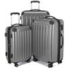 HAUPTSTADTKOFFER - Alex - Set di 3 valigie, 4 Doppie ruote, Nero brillante, (S, M & L), 235 litri, Colore Argento