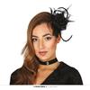 Diadema a clip fiore rosa nera con piume e perline 10 cm