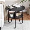 Mingone 50cm Tavolino da Salotto Rotondo, 2 Livelli Tavolino Soggiorno in Legno, Struttura in Metallo, Design Rotondo in Legno, Piano Ispessito per Soggiorno/Camera da Letto (Nero)