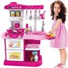 BAKAJI Cucina Giocattolo Bambini Fornello Luci Suoni 30 Accessori Gioco 52x26x72cm Rosa