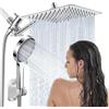 Ashwanth Soffione doccia a pioggia da 25,4 cm, con doccetta, set combinato, braccio di prolunga regolabile, regolatore di flusso a 3 vie, sistema soffione doccia ad alta pressione, cromato