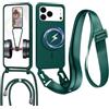 FERLAN Magnetica Cover con Cordino per iPhone 17 Pro Max/iPhone 18 Pro Max,Case con Laccio per Il Collo Custodia con Cordino,Cover in Silicone, Regolabile Cordino da Collo Nylon Catena Collana Tracolla,Verde