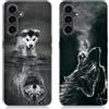 DiaryTown 2 Pezzi Cover per Samsung Galaxy A15 5G Custodia Nero TPU Silicone Morbida Gomma Ultra Back Case con Disegno Motivi Antiurto Protettivo Cover per Galaxy A15 4G - Cane & Lupo