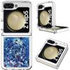 COTDINFOR Compatibile con Samsung Galaxy Z Flip 5 Custodia Liquido Cases Brillantini Sparkly Floating Trasparente Silicone Protettivo Quicksand Cover per Galaxy Z Flip 5 TPU Case Love Blu YBWTLS.