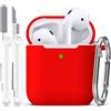 R-fun Custodia per Airpods 1a/2a generazione (2016/2019),Cover Airpods protettiva in morbido silicone con LED visibile sulla parte anteriore,con kit di pulizia,Rosso