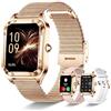 Iaret Orologio Smartwatch Donna, 1,85 Smart Watch Effettua/Risposta Chiamate, 100+ Modalità Sportive Contapassi Monitoraggio Sonno Cardiofrequenzimetro, Fitness Tracker per Android & iOS (Oro Rosa Lucido)