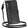 SLLMYYX Custodia a portafoglio a tracolla compatibile con Motorola Moto G54, custodia con cerniera in pelle PU con porta carte di credito (nero)