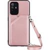 PekaTech Custodia con Collana per OPPO A94 5G con Cordino e Porta Carte, Cover Portafogli di Pelle PU [Antiurto] [AntiGraffio] [Antiscivolo] con Cordino Case con Laccio Tracolla, Rosa
