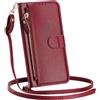SLLMYYX Custodia a portafoglio a tracolla compatibile con Motorola Moto G54, custodia con cerniera in pelle PU con porta carte di credito (rosso)