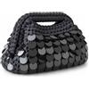 DUST/ROSE Borsa Clutch all'Uncinetto Nera in Fettuccia di Lycra con Paillettes, 23x14x14 cm, Fatta a Mano in Italia