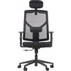 STEMA P.S.A. Sedia girevole ergonomica da ufficio CURTIZ, base in nylon, braccioli regolabili, poggiatesta e schienale in rete, nera