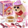 Toyssa Cane Giocattolo Che Cammina e Abbaia con Guinzaglio, Cane Peluche Vestirsi Nutrirsi Fare il Bagno Cagnolino Interattivo per Bambini Compleanno Natale Regalo Bambina 3 4 5 6 7 Anni