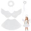 WFKKMEQ Costume da Angelo Bambini, 4PCS Halloween Costumi Cosplay Set con Gonna Tulle Bacchetta Magica Aureolas Ali d'angelo di Piuma Ali di Angelo Costumi Accessori per Halloween Carnevale Cosplay Festa