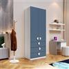 DEGHI Armadio battente 92x240h cm 2 ante e 3 cassetti con soft close bianco e blu - Jennifer