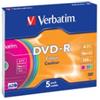 Verbatim - Scatola 5 DVD-R - slim Case - serigrafato colorato - 43557 - 4,7GB (unità vendita 1 pz.)
