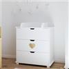 zee Cassettiera con Fasciatoio HEART Bianca 83 x 87 x 49 cm Mobile Fasciatoio Neonato 3 Cassetti Cameretta Bambini Comò Design Scandinavo Cuore Naturale