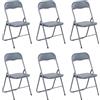Gremium Set 6 Sedie Pieghevoli Con Cuscino In Ecopelle A Doppia Imbottitura, Seduta Ergonomica E Struttura Richiudibile Salvaspazio In Acciaio Inossidabile (Grigio - Pelle, 6 Sedie - 45 x 48 x 83 Cm)