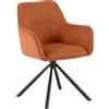 CLP Sedia da pranzo girevole Tipton in velluto a coste, poltroncina con braccioli e schienale, rotazione 180°, portata 150 kg | Colore arancione